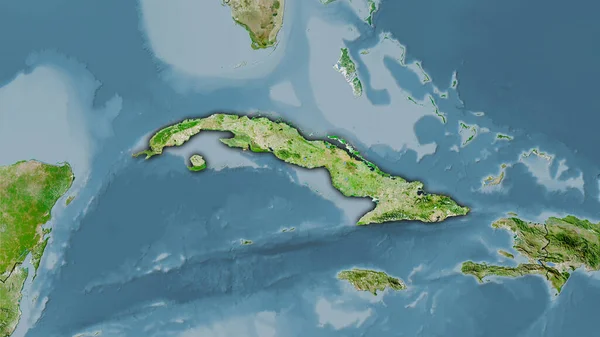Cuba Satélite Mapa Proyección Estereográfica Composición Cruda Capas Trama Con —  Fotos de Stock