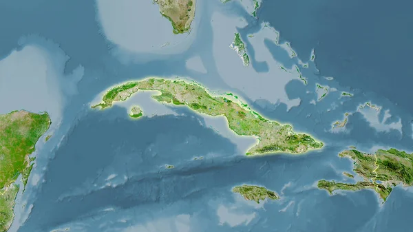 Uydudaki Küba Alanı Stereografik Projeksiyondaki Bir Harita Işık Saçan Ana — Stok fotoğraf