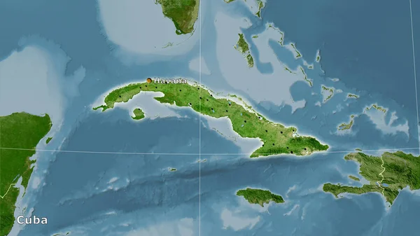 Περιοχή Κούβα Στο Χάρτη Του Δορυφόρου Στην Στερεογραφική Προβολή Κύρια — Φωτογραφία Αρχείου