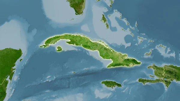 Kuba Område Satellit Kartan Stereografisk Projektion Sammansättning Raster Lager Med — Stockfoto