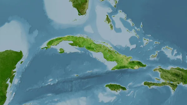 Kuba Gebiet Auf Der Satelliten Karte Der Stereographischen Projektion Rohzusammensetzung — Stockfoto