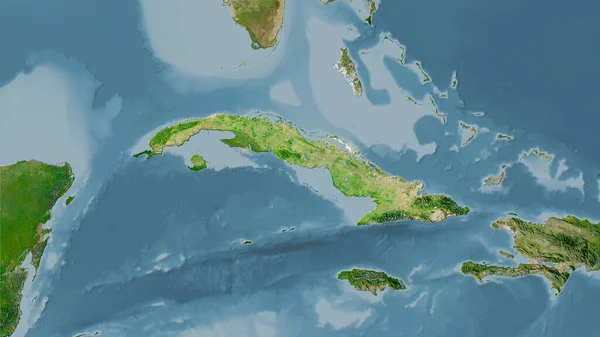 Kuba Gebiet Auf Der Satelliten Karte Der Stereographischen Projektion Rohzusammensetzung — Stockfoto