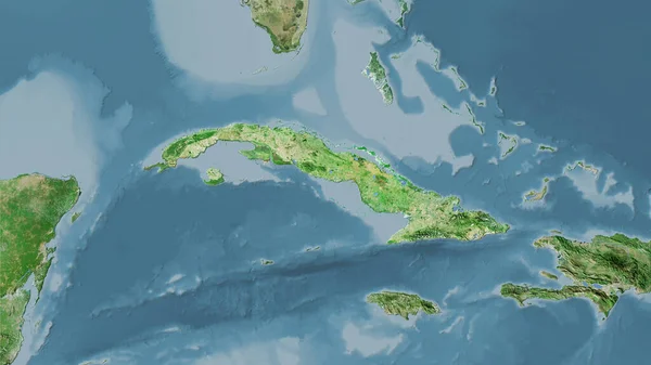 Περιοχή Της Κούβας Στο Δορυφορικό Χάρτη Στη Στερεογραφική Προβολή Ακατέργαστη — Φωτογραφία Αρχείου