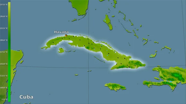 Temperatura Media Anual Dentro Del Área Cubana Proyección Estereográfica Con — Foto de Stock
