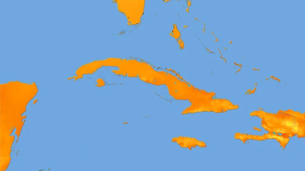 立体投影中的年温度图上的古巴地区 光栅层的原始成分 — 图库照片