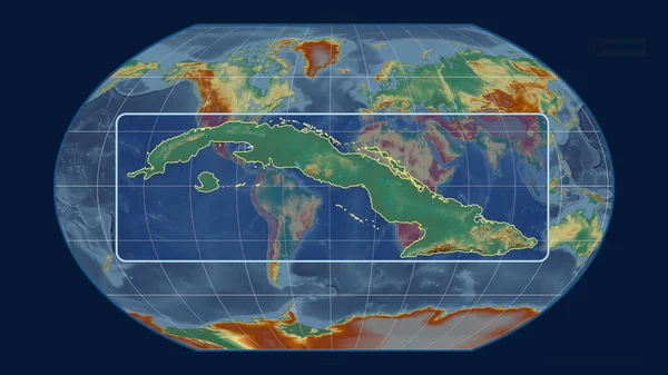 Zoomed View Cuba Outline Perspective Lines Global Map Kavrayskiy Projection — Stock Photo, Image