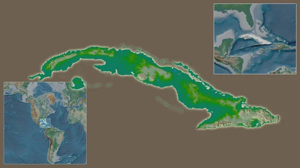 Крупный План Кубы Расположение Регионе Центре Крупномасштабной Карты Мира Цветовая — стоковое фото