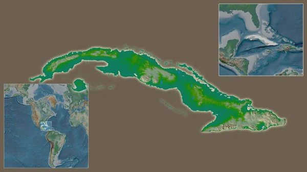 Közelkép Kubáról Annak Helyéről Régióban Egy Nagyszabású Világtérkép Közepén Színes — Stock Fotó