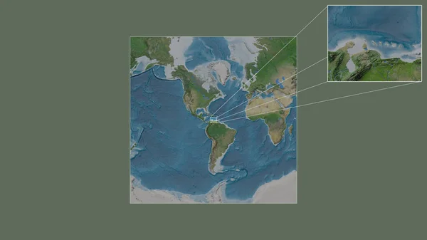 Расширенная Увеличенная Территория Кюрасао Извлеченная Крупномасштабной Карты Мира Ведущими Линиями — стоковое фото