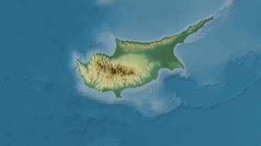 Stereografik projeksiyonda Kıbrıs Rum Kesimi topoğrafi yardım haritasında - raster katmanlarının ham bileşimi