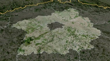 Çek Cumhuriyeti 'nin Stredocesky- bölgesi yakınlaştırıldı ve altı çizildi. Uydu görüntüleri. 3B görüntüleme
