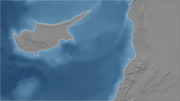 Chipre Perspectiva Close País Sem Esboço Mapa Elevação Escala Cinza — Fotografia de Stock