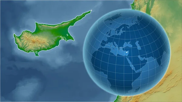 Zypern Globus Mit Der Form Des Landes Gegen Vergrößerte Landkarte — Stockfoto
