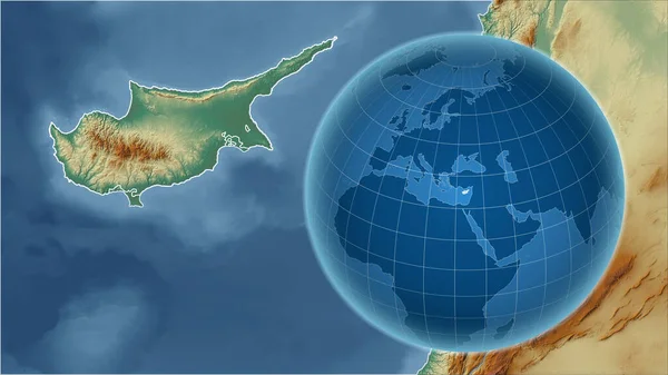 Zypern Globus Mit Der Form Des Landes Gegen Vergrößerte Landkarte — Stockfoto