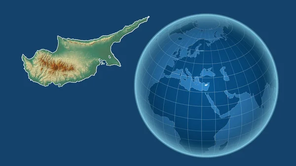 Zypern Globus Mit Der Form Des Landes Gegen Gezoomte Landkarte — Stockfoto