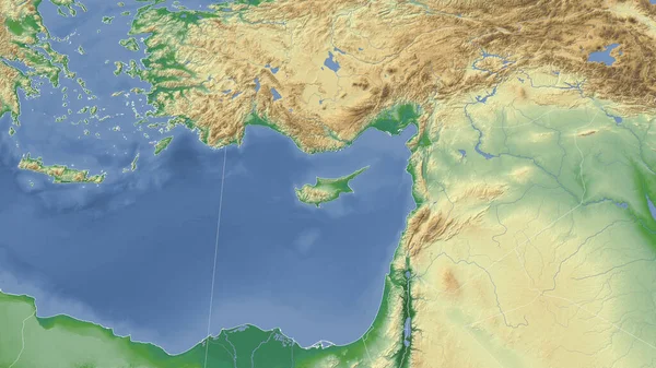 Cypr Jego Okolice Daleka Perspektywa Skośna Brak Konturu Kolor Mapa — Zdjęcie stockowe