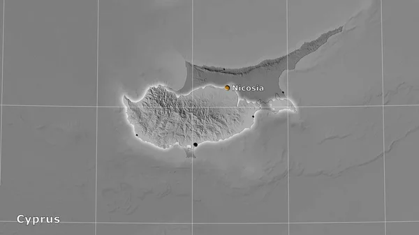 Área Chipre Mapa Elevação Escala Cinza Projeção Estereográfica Composição Principal — Fotografia de Stock