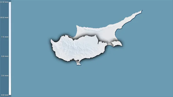 图例立体投影中塞浦路斯地区最干旱月份的降水 深色发光轮廓的栅格层的原始成分 — 图库照片