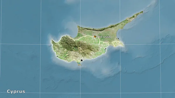 Zone Chypre Sur Carte Satellite Dans Projection Stéréographique Composition Principale — Photo