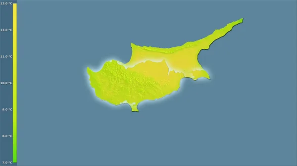 伝説と立体投影のキプロス地域内の平均気温の変化 光輝く輪郭を持つラスター層の生の組成 — ストック写真
