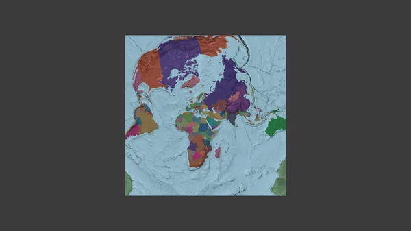 Cornice Quadrata Della Mappa Larga Scala Del Mondo Una Proiezione — Foto Stock