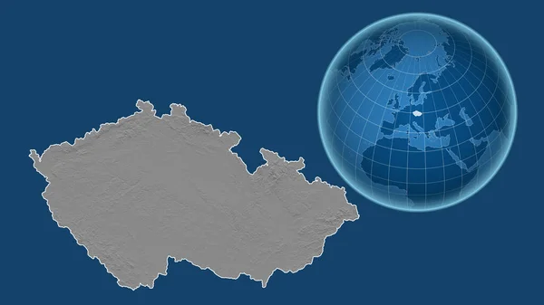 공화국 지도의 윤곽이 배경에 고립되어 나라의 지도와 대조되는 모양을 지구본 — 스톡 사진