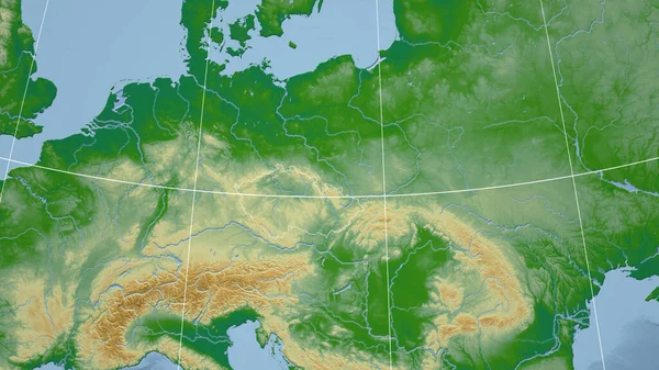Czechy Sąsiedztwo Odległa Perspektywa Zarysem Kraju Kolor Mapa Fizyczna — Zdjęcie stockowe