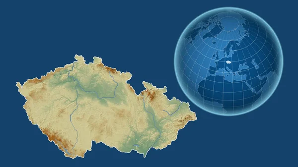 チェコ共和国 青い背景に孤立した輪郭を持つ拡大地図に対して 国の形をした球体 地形図によると — ストック写真