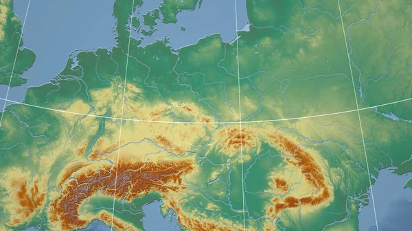 Česká Republika Sousedství Vzdálená Perspektiva Obrysem Země Mapa Topografického Reliéfu — Stock fotografie