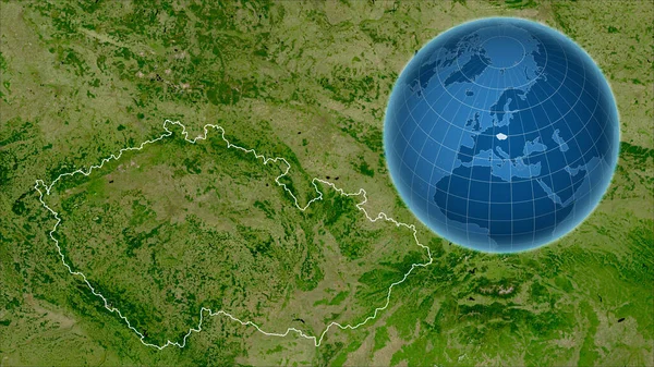 Чехия Глобус Формой Страны Против Увеличенной Карты Контуром Спутниковые Снимки — стоковое фото