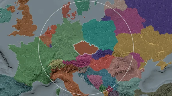Увеличенная Территория Чешской Республики Окруженная Кругом Фоне Окрестностей Цветная Карта — стоковое фото