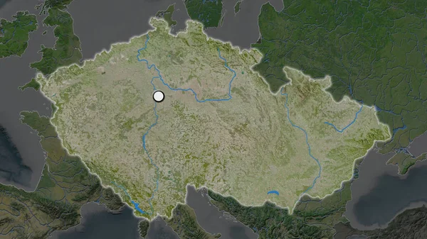 Área Destacada República Checa Com Ponto Capital Mapa Dessaturado Sua — Fotografia de Stock