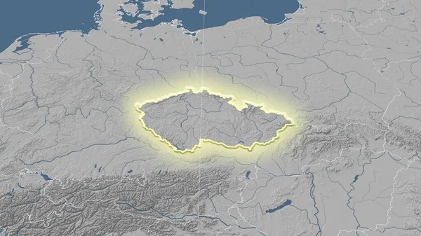 Tschechien Und Seine Nachbarschaft Distanzierte Schrägperspektive Form Glühte Graustufen Höhenkarte — Stockfoto