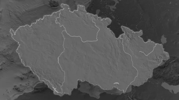 捷克共和国的面积扩大了 在其周围环境暗淡的背景下闪闪发亮 Bilevel冲撞高程图 — 图库照片