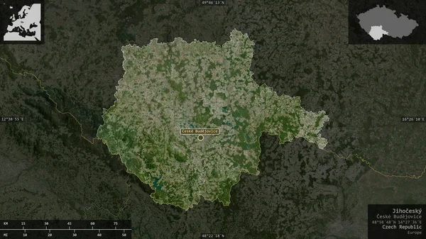 Jihocesky Region Czech Zdjęcia Satelitarne Kształt Przedstawiony Swoim Obszarze Kraju — Zdjęcie stockowe
