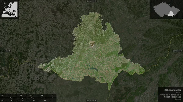 Jihomoravsky Region Czech Zdjęcia Satelitarne Kształt Przedstawiony Swoim Obszarze Kraju — Zdjęcie stockowe