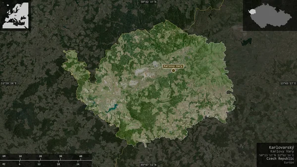 Karlovarsky Region Czech Zdjęcia Satelitarne Kształt Przedstawiony Swoim Obszarze Kraju — Zdjęcie stockowe