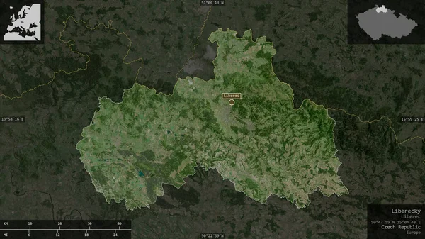 Liberecky Región República Checa Imágenes Satélite Forma Presentada Contra Área — Foto de Stock