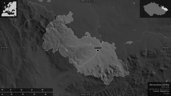 Moravskoslezsky Region Czech Mapa Szarości Jeziorami Rzekami Kształt Przedstawiony Swoim — Zdjęcie stockowe