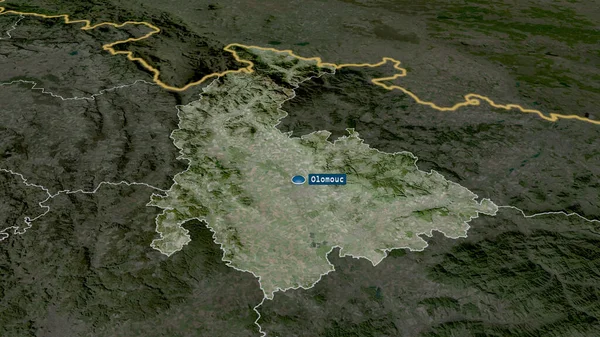 オロモウツ チェコ共和国の地域は 首都とともに拡大し 強調されました 衛星画像 3Dレンダリング — ストック写真