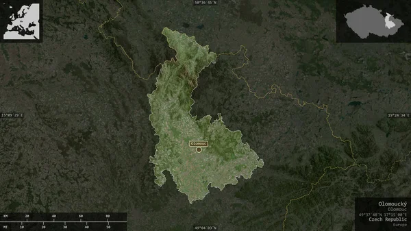 Olomoucky Región República Checa Imágenes Satélite Forma Presentada Contra Área —  Fotos de Stock