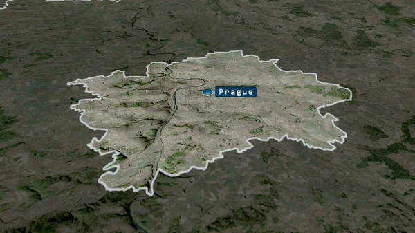 布拉格地区的捷克共和国放大和突出与资本 卫星图像 3D渲染 — 图库照片
