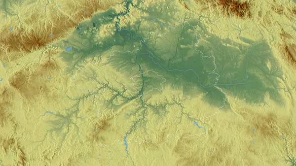 Stredocesky Region Czech Republic Colored Relief Lakes Rivers Shape Outlined — Stock Photo, Image