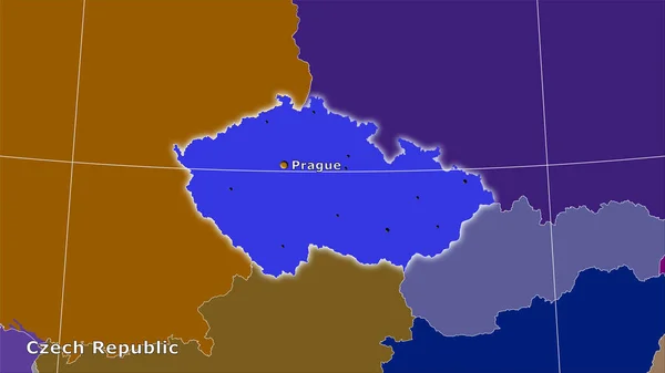 Cseh Köztársaság Területe Sztereográfiai Vetületben Szereplő Közigazgatási Körzetek Térképén Összetétel — Stock Fotó