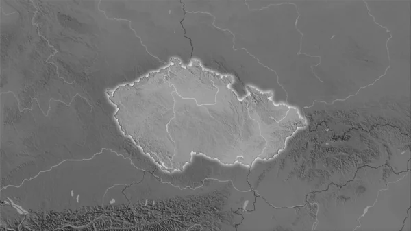 Zona República Checa Mapa Elevación Escala Grises Proyección Estereográfica Composición — Foto de Stock
