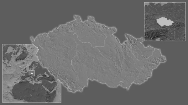 Nahaufnahme Der Tschechischen Republik Und Ihrer Lage Der Region Und — Stockfoto