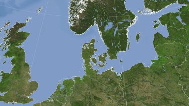 Danimarka ve komşuları. Uzak eğimli perspektif - özet yok. uydu resimleri