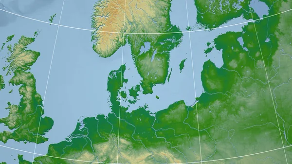 Denemarken Buurt Verre Perspectief Zonder Schets Kleur Fysieke Kaart — Stockfoto