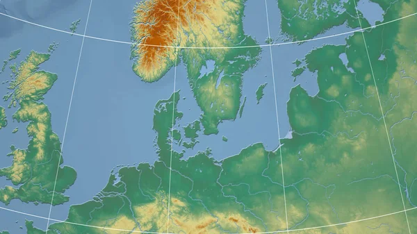 Denmark Neighborhood Distant Perspective Outline Topographic Relief Map — Stock Photo, Image