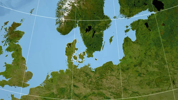 Dänemark Nachbarschaft Ferne Perspektive Mit Umriss Des Landes Satellitenbilder — Stockfoto